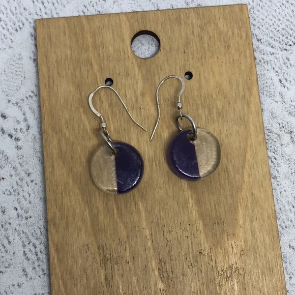 Artisan handcrafted sterling silver 925 recycled glass earrings colorblock - Picture 3 of 5